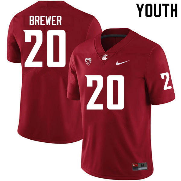 Youth #20 Bode Brewer Washington State Cougars College Football Jerseys Sale-Crimson